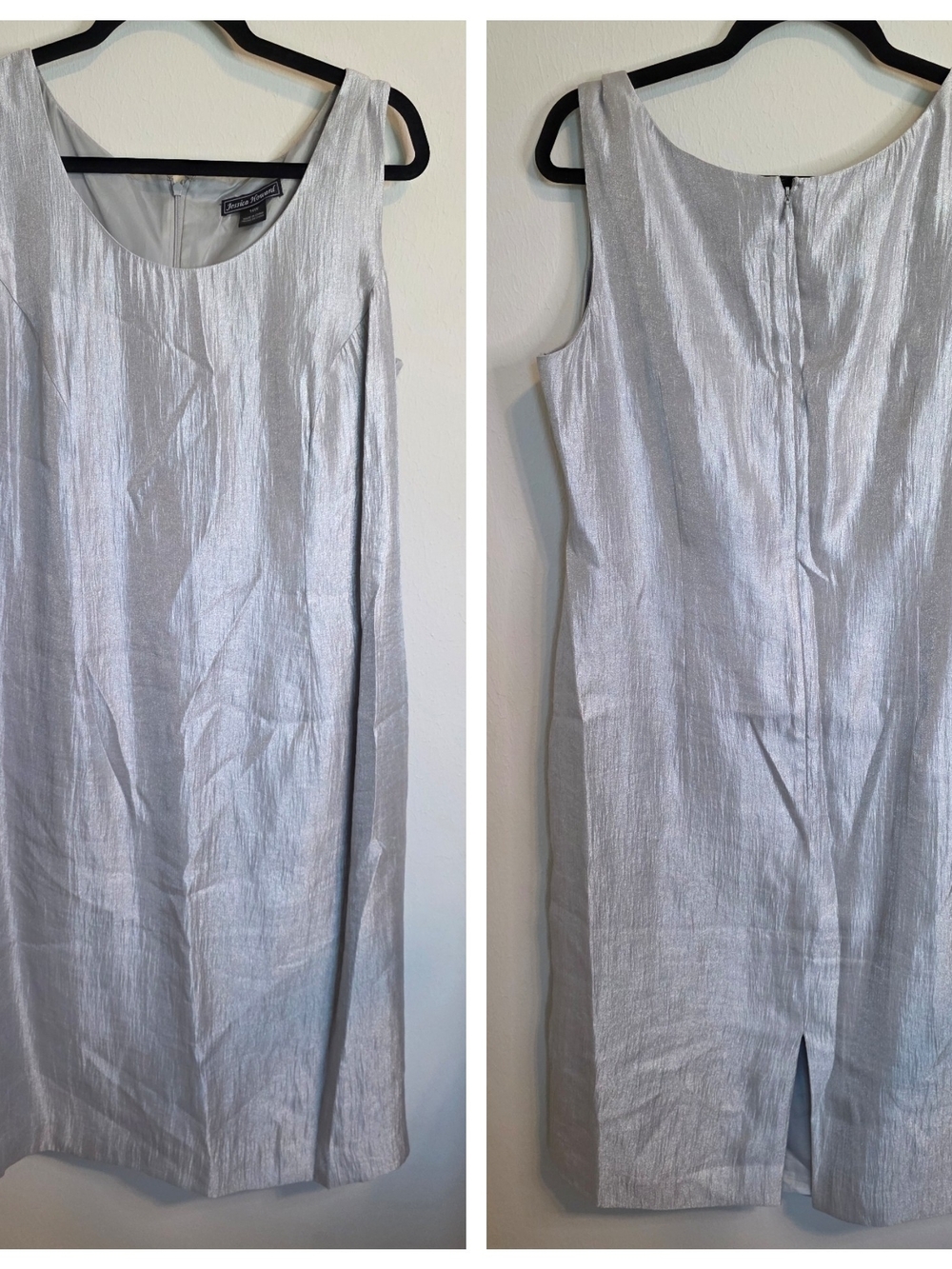 Jessica Howard Silver Metallic Evening Dress